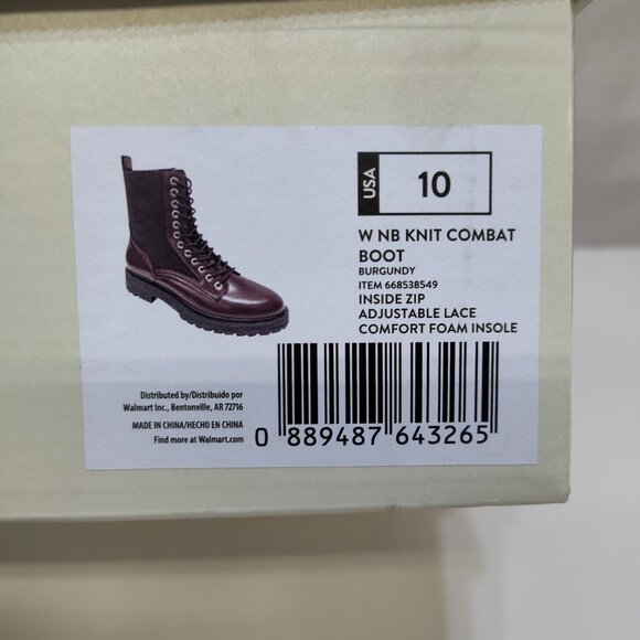 No Boundaries Knit Combat Boots US 10 Burgundy Lace Up Inside Zipper Memory Foam - Picture 6 of 7